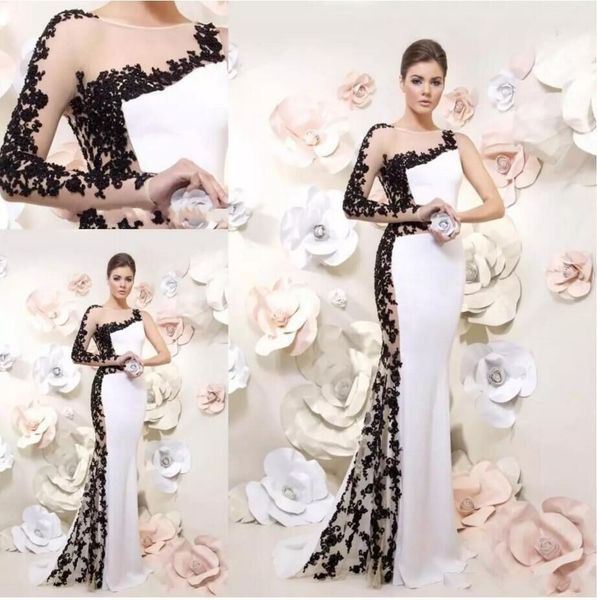 fashion black lace and white one shoulder with long sleeve prom dresses unique designer applique long evening party formal dress
fashion black lace and white one shoulder with long sleeve prom dresses unique designer applique long evening party formal dress