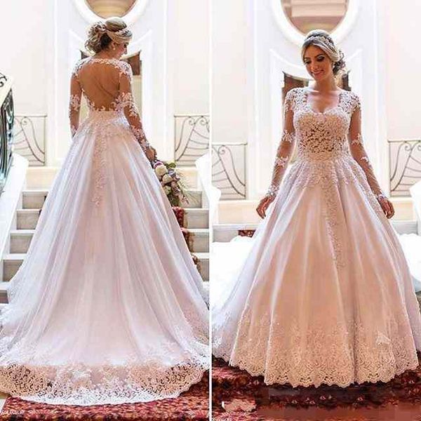 vestidos de novia illusion back wedding dresses 2017 sheer long sleeves lace appliques plus size with detachable train arabic bridal gowns, White
vestidos de novia illusion back wedding dresses 2017 sheer long sleeves lace appliques plus size with detachable train arabic bridal gowns, White