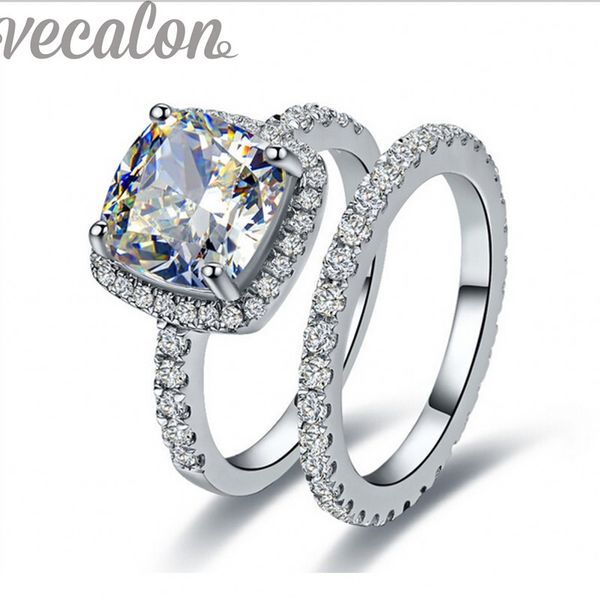 vecalon 2016 fashion women wedding band ring set cushion cut 3ct simulated diamond cz 10kt white gold filled female party ring, Slivery;golden
vecalon 2016 fashion women wedding band ring set cushion cut 3ct simulated diamond cz 10kt white gold filled female party ring, Slivery;golden