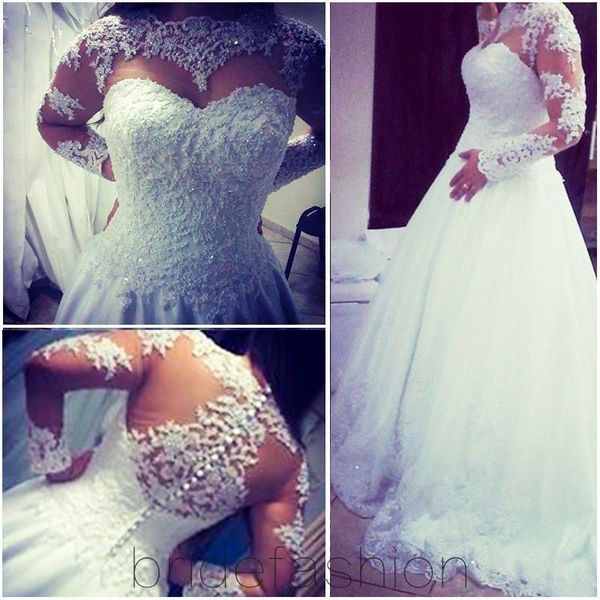 new lace long sleeve wedding dresses sheer neck a line tulle bridal gowns fashion vestido de noiva nigerian plus size wedding gown, White
new lace long sleeve wedding dresses sheer neck a line tulle bridal gowns fashion vestido de noiva nigerian plus size wedding gown, White