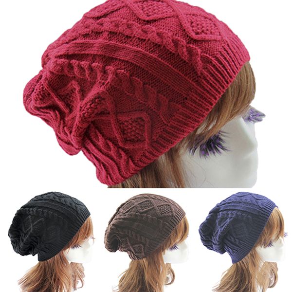 

wholesale-2016 lady women's knit winter warm crochet hat braided baggy beret beanie cap 7fh4 7nmz, Blue;gray