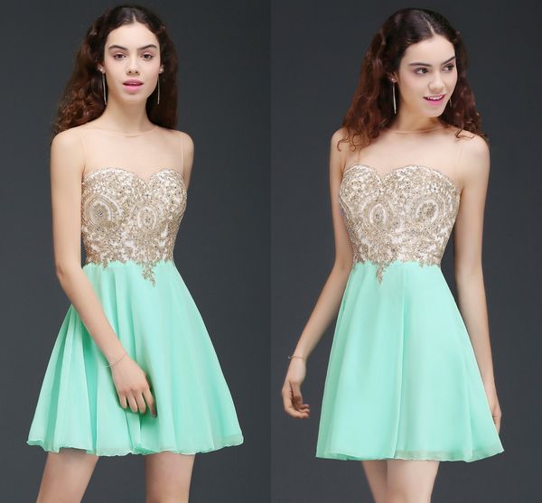 in stock mint green chiffon short homecoming dresses sheer jewel neck gold appliqued with beads a line graduation party dresses cps674, Blue;pink
in stock mint green chiffon short homecoming dresses sheer jewel neck gold appliqued with beads a line graduation party dresses cps674, Blue;pink