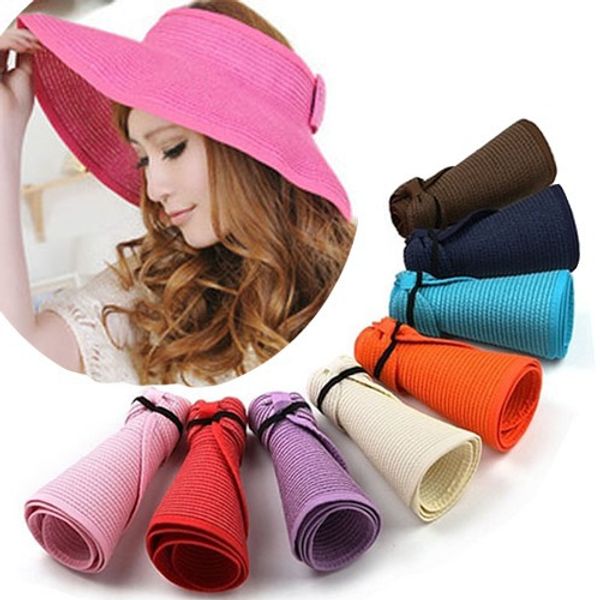 wholesale- women's summer wide brim roll up foldable sun beach straw visor hat cap, Blue;gray
wholesale- women's summer wide brim roll up foldable sun beach straw visor hat cap, Blue;gray
