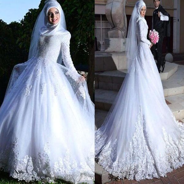 long sleeve muslim hijab wedding dress lace up back handmade applique islamic dubai vestidos de novia 2023, White
long sleeve muslim hijab wedding dress lace up back handmade applique islamic dubai vestidos de novia 2023, White