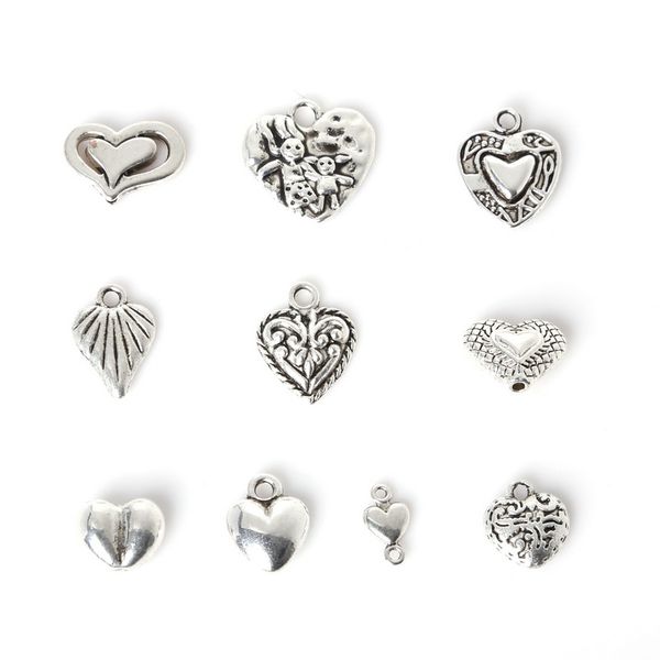 

new 2016 new 144pcs zinc alloy heart pendants charm mixed antique silver plated charms metal jewelry findings for diy making, Bronze;silver
