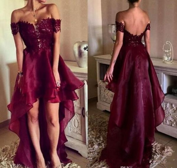 burgundy high low prom dresses off shoulder short sleeve lace organza short front long back girls party dress custom size, Black
burgundy high low prom dresses off shoulder short sleeve lace organza short front long back girls party dress custom size, Black