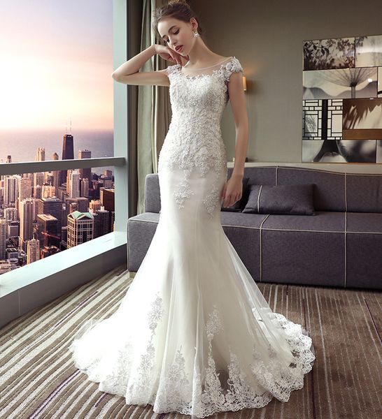 mermaid wedding dresses with lace appliques 2019 scoop neck wedding gowns lace up bridal dress vestido de novia, White
mermaid wedding dresses with lace appliques 2019 scoop neck wedding gowns lace up bridal dress vestido de novia, White