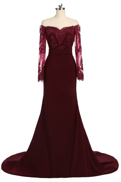 fashion dark red off the shoulder long prom dress with illusion lace sleeves mermaid chiffon beaded bridesmaid evening party 2022, Black
fashion dark red off the shoulder long prom dress with illusion lace sleeves mermaid chiffon beaded bridesmaid evening party 2022, Black