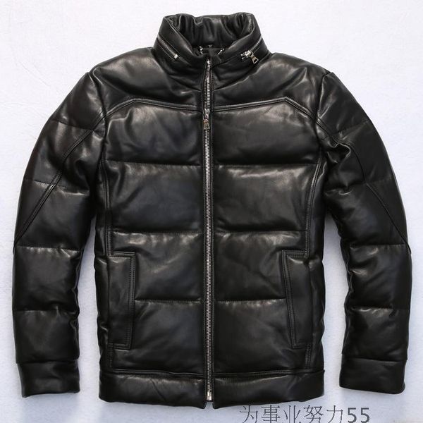 2017 winter men thick sheep skin leather down jacket stand collar 100% genuine leather jacket with down fill, Black
2017 winter men thick sheep skin leather down jacket stand collar 100% genuine leather jacket with down fill, Black