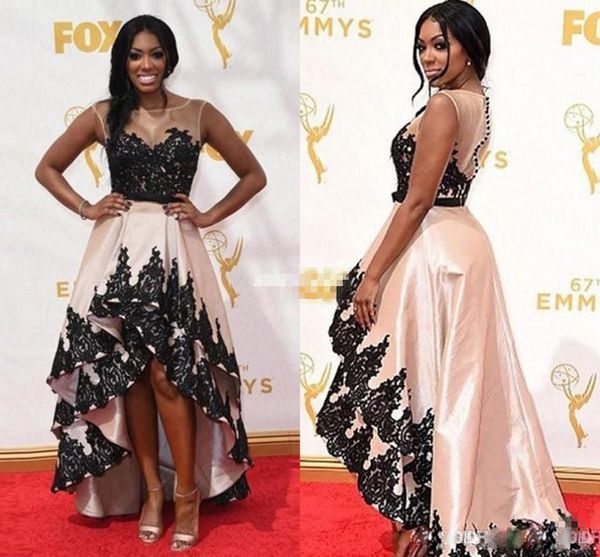 67th annual emmy awards porsha williams red carpet prom dress celebrity evening dresses sheer neck appliqued lace high low prom dresses 2017, Black
67th annual emmy awards porsha williams red carpet prom dress celebrity evening dresses sheer neck appliqued lace high low prom dresses 2017, Black