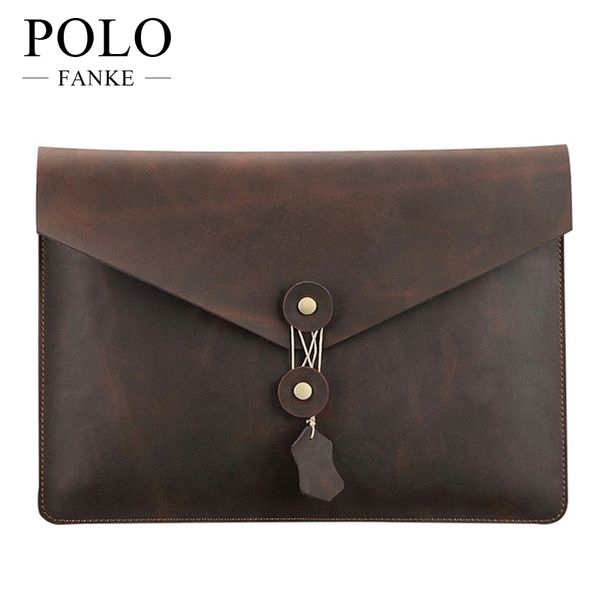 

Wholesale- 2016 Vintage Envelope Briefcase Men Crazy Horse Wristlet Male Messenger Bags enuine Leather Portfolio Man CH066