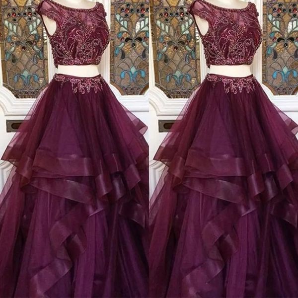 luxury two pieces dresses burgundy sheer bateau neck sleeveless beaded ruffles tulle floor length prom dresses custom made evening gown, Black
luxury two pieces dresses burgundy sheer bateau neck sleeveless beaded ruffles tulle floor length prom dresses custom made evening gown, Black