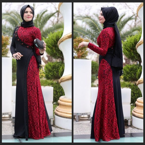 the design black red long arab muslim evening dresses a line lace beaded long sleeves floor length women party gowns
the design black red long arab muslim evening dresses a line lace beaded long sleeves floor length women party gowns