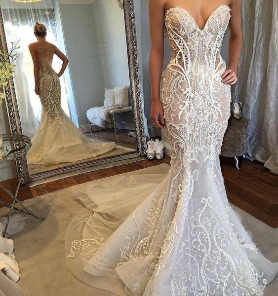 mermaid wedding dresses sweetheart neck lace applique bridal gowns sweep train custom made wedding dress vestidos de novia, White
mermaid wedding dresses sweetheart neck lace applique bridal gowns sweep train custom made wedding dress vestidos de novia, White