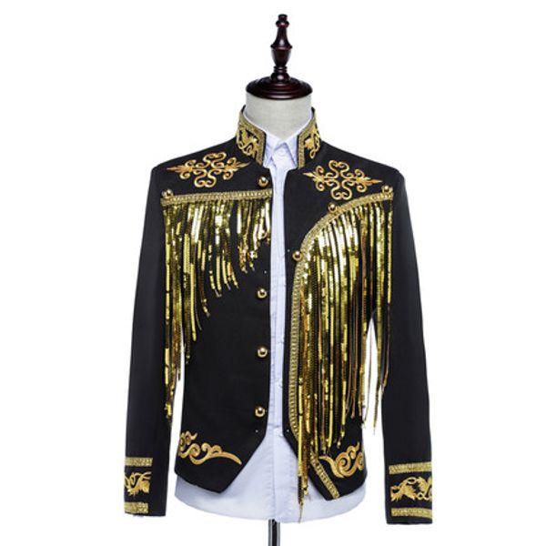 wholesale-mens bling black/white sequined golden/silver embroidery/stage performance short tuxedo jacket, White;black
wholesale-mens bling black/white sequined golden/silver embroidery/stage performance short tuxedo jacket, White;black