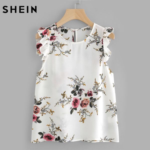 wholesale- shein frilled armhole button closure back shell women summer white round neck sleeveless floral blouse
wholesale- shein frilled armhole button closure back shell women summer white round neck sleeveless floral blouse