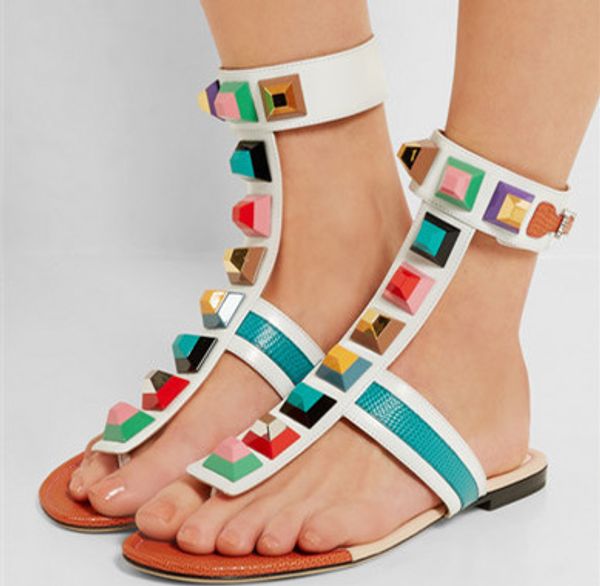 Summer Collections Top Fashion Colorful Studs Flat Sandals Summer Women Shoes Casual Beach Sea Sandals Rivets big size 41 42 43 
Summer Collections Top Fashion Colorful Studs Flat Sandals Summer Women Shoes Casual Beach Sea Sandals Rivets big size 41 42 43