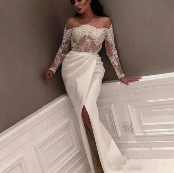 saudi arabic white elegant mermaid evening dresses off shoulders sheer long sleeves 2017 dubai kaftan side split prom gowns robe de soiree, Black;red
saudi arabic white elegant mermaid evening dresses off shoulders sheer long sleeves 2017 dubai kaftan side split prom gowns robe de soiree, Black;red