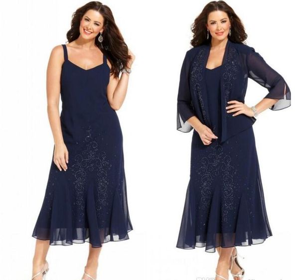 elegant navy blue chiffon tea length plus size mother of the bride dresses with jacket 2016 3/4 sleeves mother dresses mother formal wear, Black;red
elegant navy blue chiffon tea length plus size mother of the bride dresses with jacket 2016 3/4 sleeves mother dresses mother formal wear, Black;red