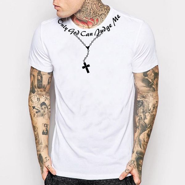 

wholesale-only god can judge me christian cross rosary 2 tupac tattoo script men/womens 2pac hip hop uomo graphic t-shirt camisetas shirt, White;black