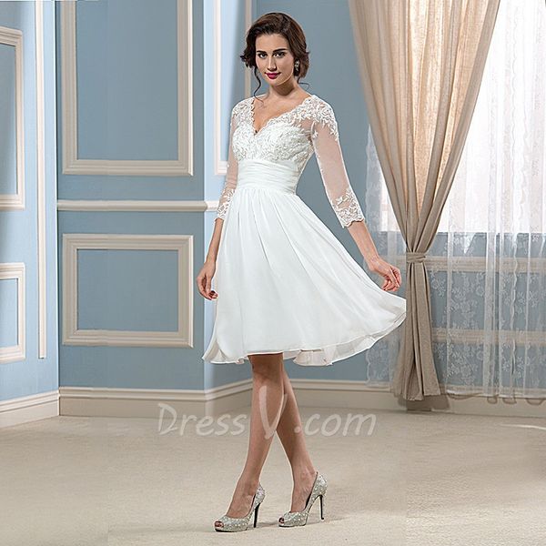 2018 Graceful Short Lace Wedding Dresses Knee-length Chiffon Beach V-neck Sheer 3/4 Sleeves Lace Top Vintage Bridal Gowns free shipping
2018 Graceful Short Lace Wedding Dresses Knee-length Chiffon Beach V-neck Sheer 3/4 Sleeves Lace Top Vintage Bridal Gowns free shipping