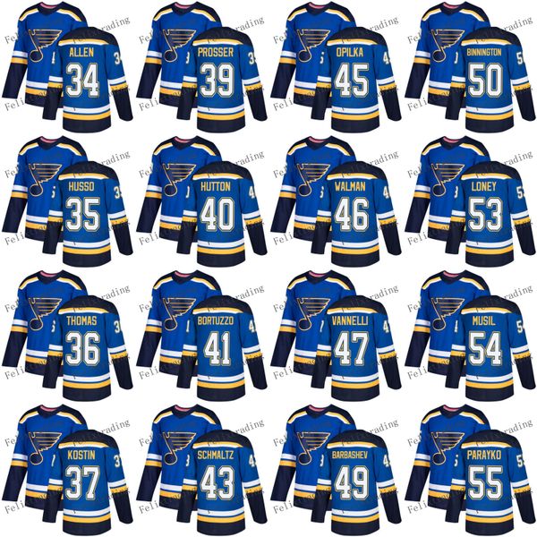 St. Louis Blues 34 Jake Allen 43 Schmaltz 53 Ty Loney Adam Musil Carter Hutton Klim Kostin Ville Husso 2017-2018 Season Jersey
St. Louis Blues 34 Jake Allen 43 Schmaltz 53 Ty Loney Adam Musil Carter Hutton Klim Kostin Ville Husso 2017-2018 Season Jersey