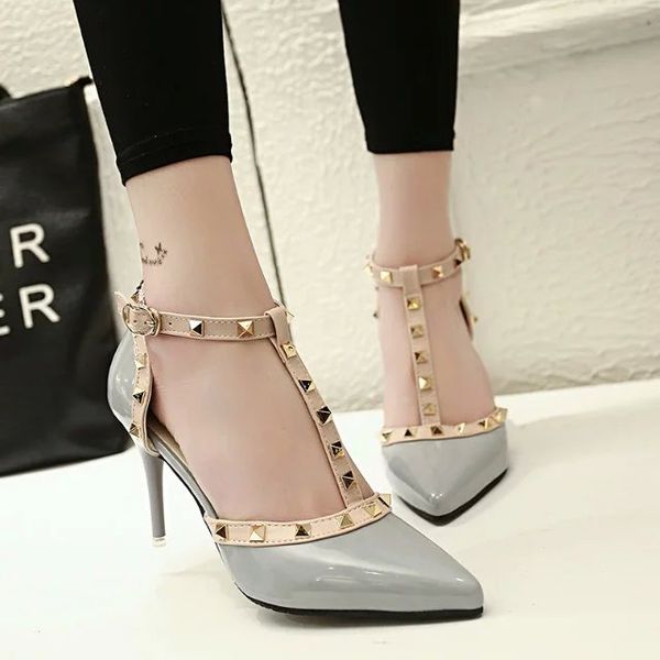 in the spring of 2016 south korean patent leather shoes asakuchi fashion shoes word buckle rivet pointed stilettos, Black
in the spring of 2016 south korean patent leather shoes asakuchi fashion shoes word buckle rivet pointed stilettos, Black