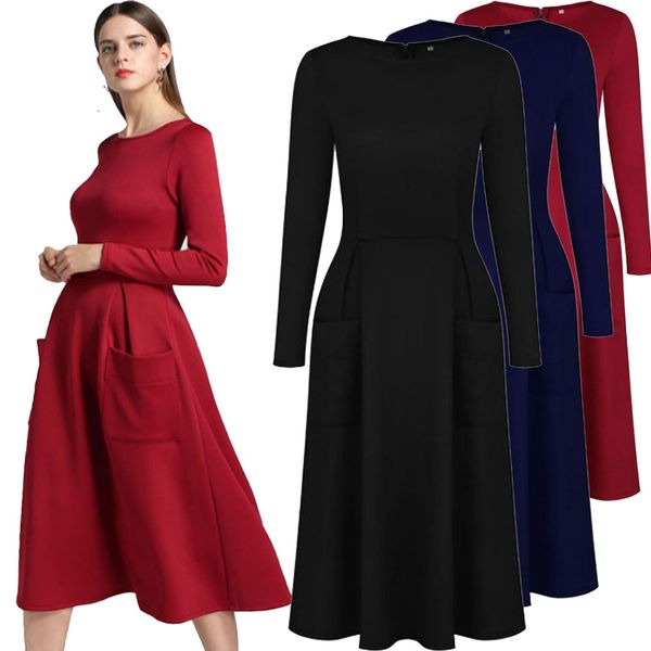 Ladies Casual Autumn Long Sleeved A-Line Cocktail Party Evening Flared Long Dress Womens Fall Swing Dresses With Pocket Clubwear Solid Color
Ladies Casual Autumn Long Sleeved A-Line Cocktail Party Evening Flared Long Dress Womens Fall Swing Dresses With Pocket Clubwear Solid Color