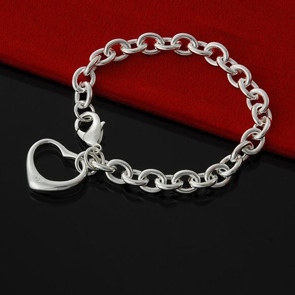 solid sterling 925 silver round link chain bracelet w/ open heart pendant women's bracelet 8", Black
solid sterling 925 silver round link chain bracelet w/ open heart pendant women's bracelet 8", Black