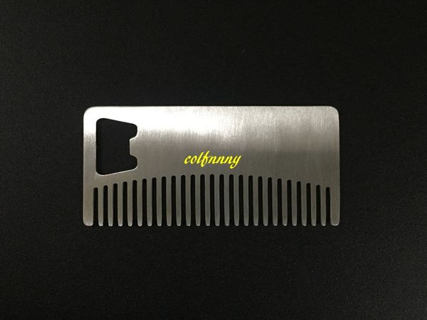 

50pcs/lot fast shipping professional card style men's mustache comb beer openers anti static stainless steel comb bottle opener