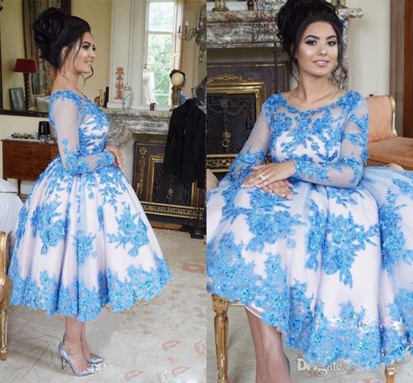 royalblue blue prom dresses long sleeves sheer jewel neck prom gowns with lace appliques crystal tea length evening wear dresses 2017, Black
royalblue blue prom dresses long sleeves sheer jewel neck prom gowns with lace appliques crystal tea length evening wear dresses 2017, Black
