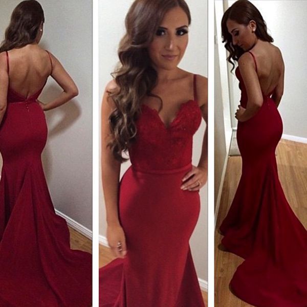 dark red lace mermaid prom dresses spaghetti straps sweetheart long party open back formal celebrity evening gowns, Black
dark red lace mermaid prom dresses spaghetti straps sweetheart long party open back formal celebrity evening gowns, Black
