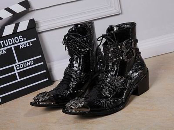 fashion designer men high dress shoes trend of 3 buckles lace up short ankle martin boot leisure leather sneaker pattern, Black
fashion designer men high dress shoes trend of 3 buckles lace up short ankle martin boot leisure leather sneaker pattern, Black