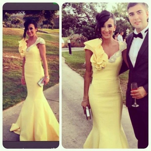 new yellow mermaid prom dresses 2018 back keyhole short sleeve vestidos de festa satin ruffle beaded handmade flower party gowns, Black
new yellow mermaid prom dresses 2018 back keyhole short sleeve vestidos de festa satin ruffle beaded handmade flower party gowns, Black