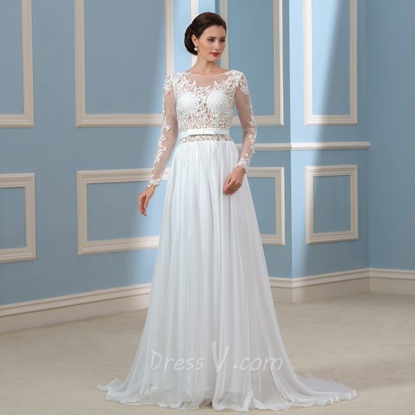Sexy Beach Boho Long Wedding Dresses 2020 See Through Bodice Lace Top Long Sleeves Chiffon Wedding Party Dresses Bridal Gowns free shipping
Sexy Beach Boho Long Wedding Dresses 2020 See Through Bodice Lace Top Long Sleeves Chiffon Wedding Party Dresses Bridal Gowns free shipping