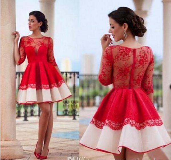 new red arabic 1/2 long sleeves lace a line homecoming dresses satin applique sheer back party graduation cocktail dresses, Black
new red arabic 1/2 long sleeves lace a line homecoming dresses satin applique sheer back party graduation cocktail dresses, Black