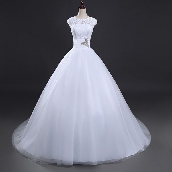 scoop neck lace tulle ball gown wedding dress lace up 2018 court train bridal gowns fast shipping, White
scoop neck lace tulle ball gown wedding dress lace up 2018 court train bridal gowns fast shipping, White