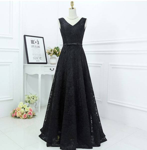 elegant v neck lace long evening dress black 2017 new floor length evening gowns lace up formal dress, Black;red
elegant v neck lace long evening dress black 2017 new floor length evening gowns lace up formal dress, Black;red