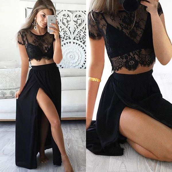 new fashion 2017 black lace short sleeve sheer chiffon size split two pieces formal prom party gowns custom made china en8283
new fashion 2017 black lace short sleeve sheer chiffon size split two pieces formal prom party gowns custom made china en8283