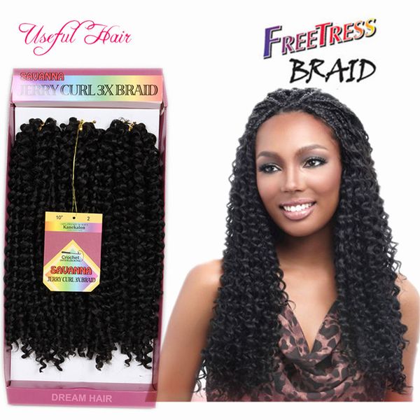 

bohemian crochet afro kinky curly braids 3pcs/pack savana twist hair jerry curly 10inch synthetic braiding hair ress water wave, Black