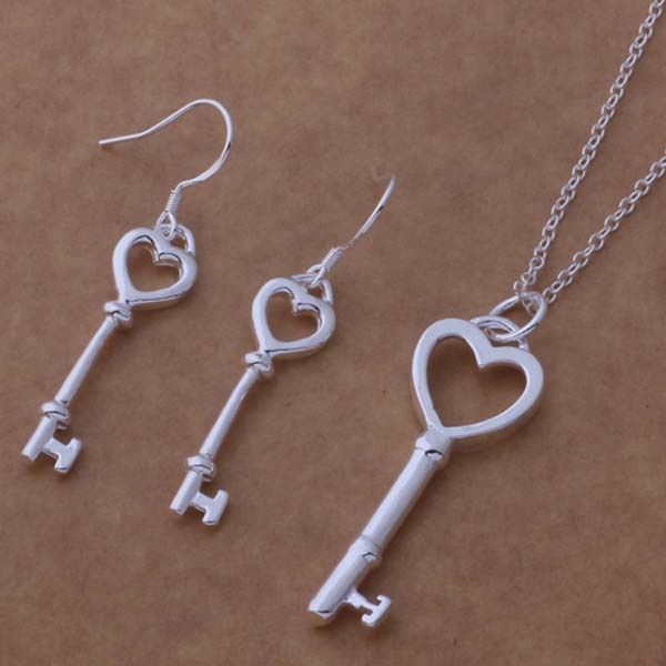 925 silver plated heart key earrings necklace set 925 sterling silver fashion necklace earrings jewelry set, Golden;silver
925 silver plated heart key earrings necklace set 925 sterling silver fashion necklace earrings jewelry set, Golden;silver