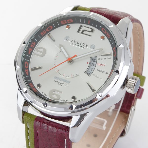 2016 new julius brand fashion men sports watches men's quartz genuine leather strap military army waterproof wrist watch, Slivery;brown
2016 new julius brand fashion men sports watches men's quartz genuine leather strap military army waterproof wrist watch, Slivery;brown