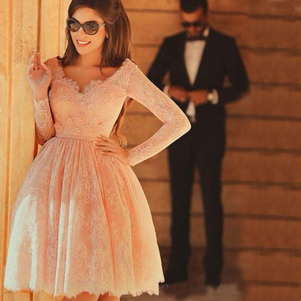 vintage short above knee length prom dresses long sleeves blush pink lace party gowns v neck with 3d flowers embellishment and sash, Black
vintage short above knee length prom dresses long sleeves blush pink lace party gowns v neck with 3d flowers embellishment and sash, Black