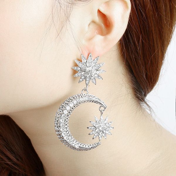 fashion elegant charm metal crystal dangle earrings for women wedding party jewelry little sun big moon crystal drop earrings, Silver
fashion elegant charm metal crystal dangle earrings for women wedding party jewelry little sun big moon crystal drop earrings, Silver