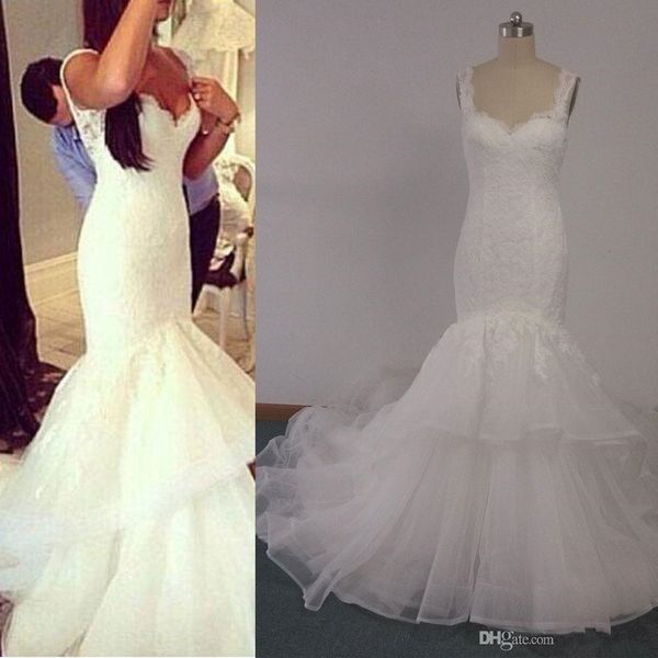 real picture mermaid lace wedding dresses appliques custom made bridal gowns new coming sweetheart tiered, White
real picture mermaid lace wedding dresses appliques custom made bridal gowns new coming sweetheart tiered, White