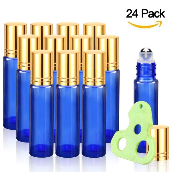 10ml essential oils roller bottles 24 pack glass roll on bottles with metal roller balls gold caps, essential oils key (blue
10ml essential oils roller bottles 24 pack glass roll on bottles with metal roller balls gold caps, essential oils key (blue