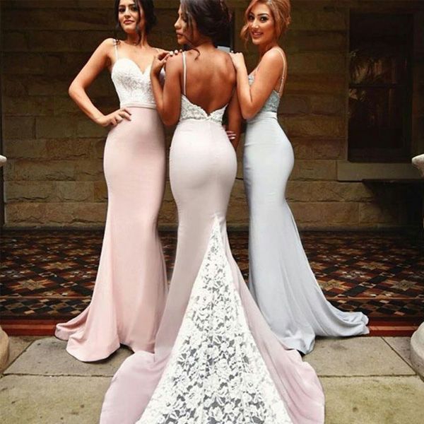 popular elegant bridesmaid dress long formal backless spaghetti straps evening prom party gowns with lace sheer train fitted gown, White;pink
popular elegant bridesmaid dress long formal backless spaghetti straps evening prom party gowns with lace sheer train fitted gown, White;pink