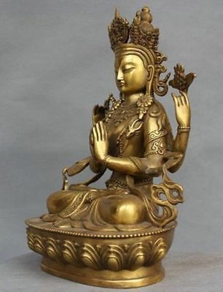 rare china tibet bronze 4 arms kwan-yin chenrizg buddha statue