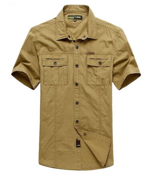 Wholesale-2016 Men Military Shirt Summer Men Casual Dress Cargo Shirts Cotton Short Sleeves Camisa Masculina