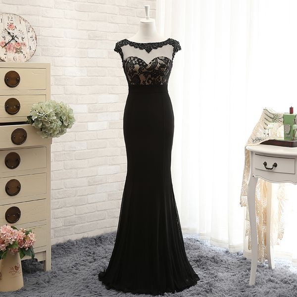 black lace satin mermaid evening dress with see through back 2018 bateau neck evening gowns long, Black;red
black lace satin mermaid evening dress with see through back 2018 bateau neck evening gowns long, Black;red
